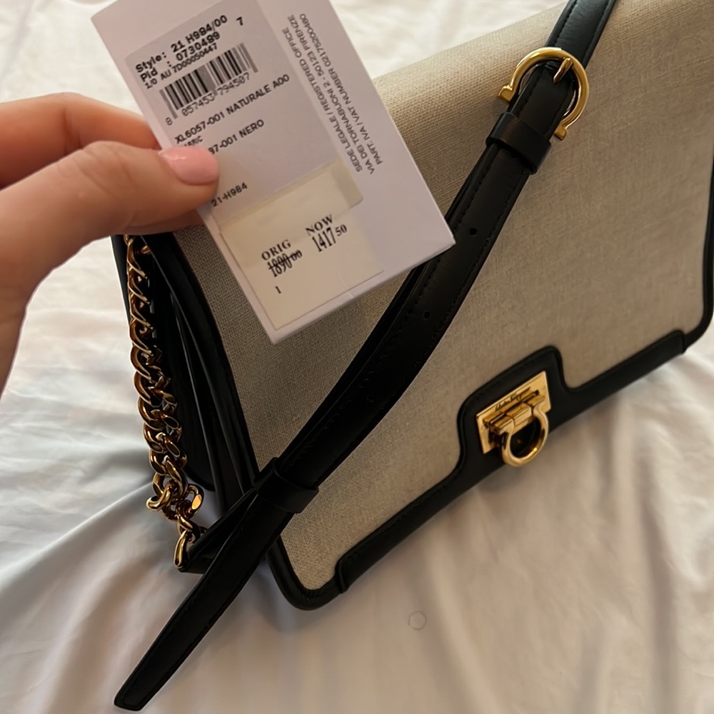 Original Salvatore Ferragamo Canvas and leather crossbody bag adjustable